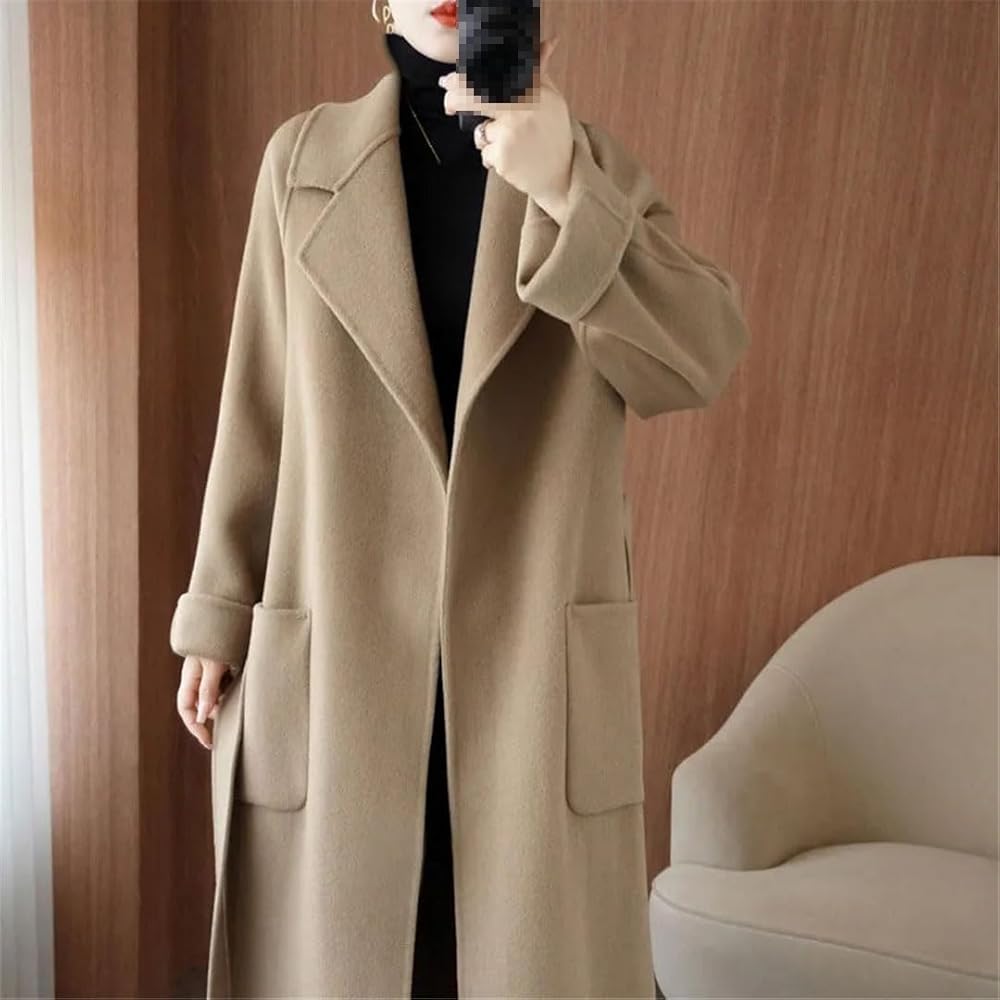 Women Double-Faced Wool Coat With Beltslim Wool Jacket